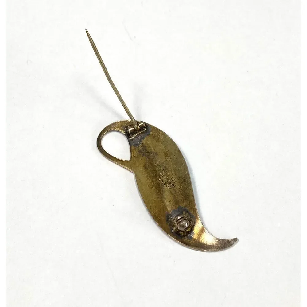 Norway Sterling 925 SV Blue Enamel Leaf Gold Plated Vintage 7.81g Estate